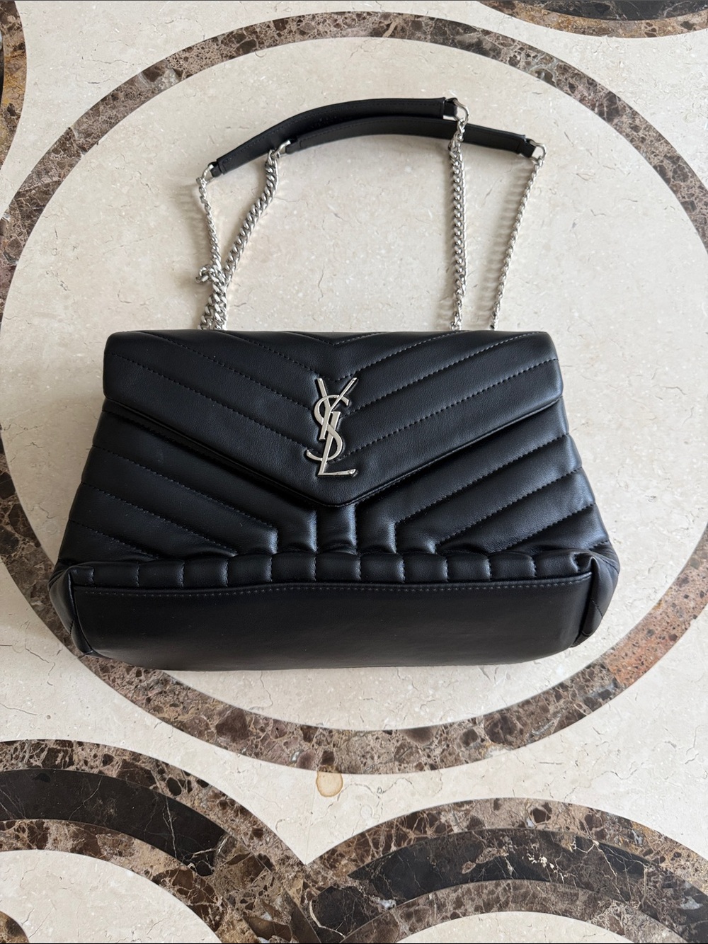 Black Quilted Leather Chain Shoulder Bag with Silver Hardware